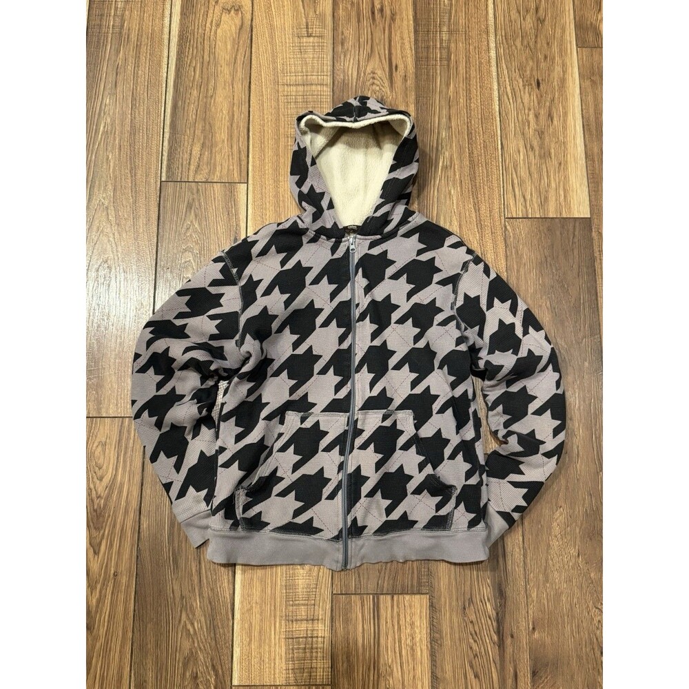 Y2K No Boundaries Gray Full Zip Waffle Knit Sherpa Lined Hoodie Sz M Skater Punk